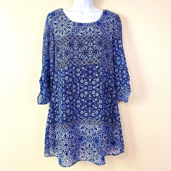 Speechless Blue Print V Back Shift Dress Size M - Picture 1 of 9